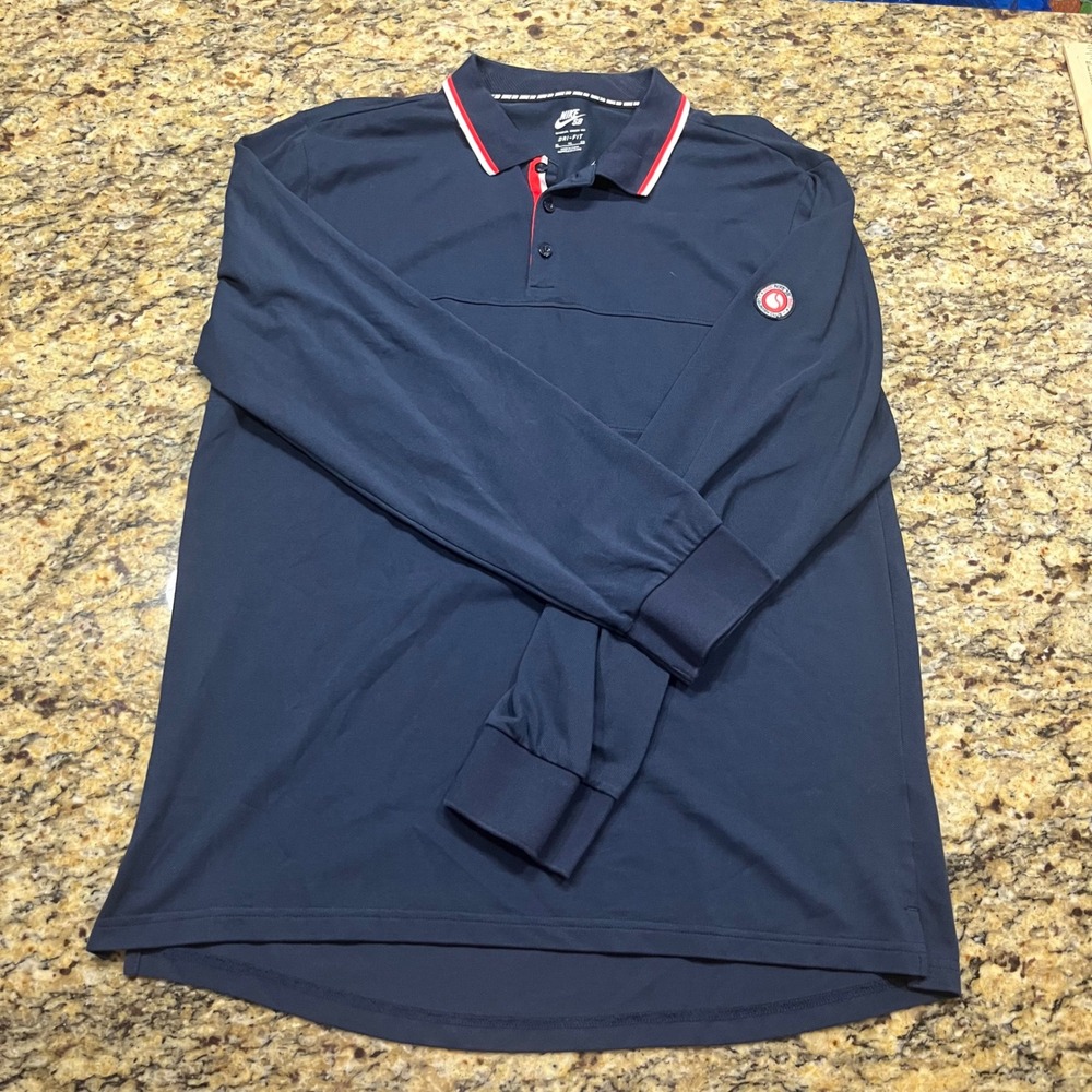 Nike SB Dri-FIT Long Sleeve Polo Shirt Mens XL Navy‎ Blue Country Club